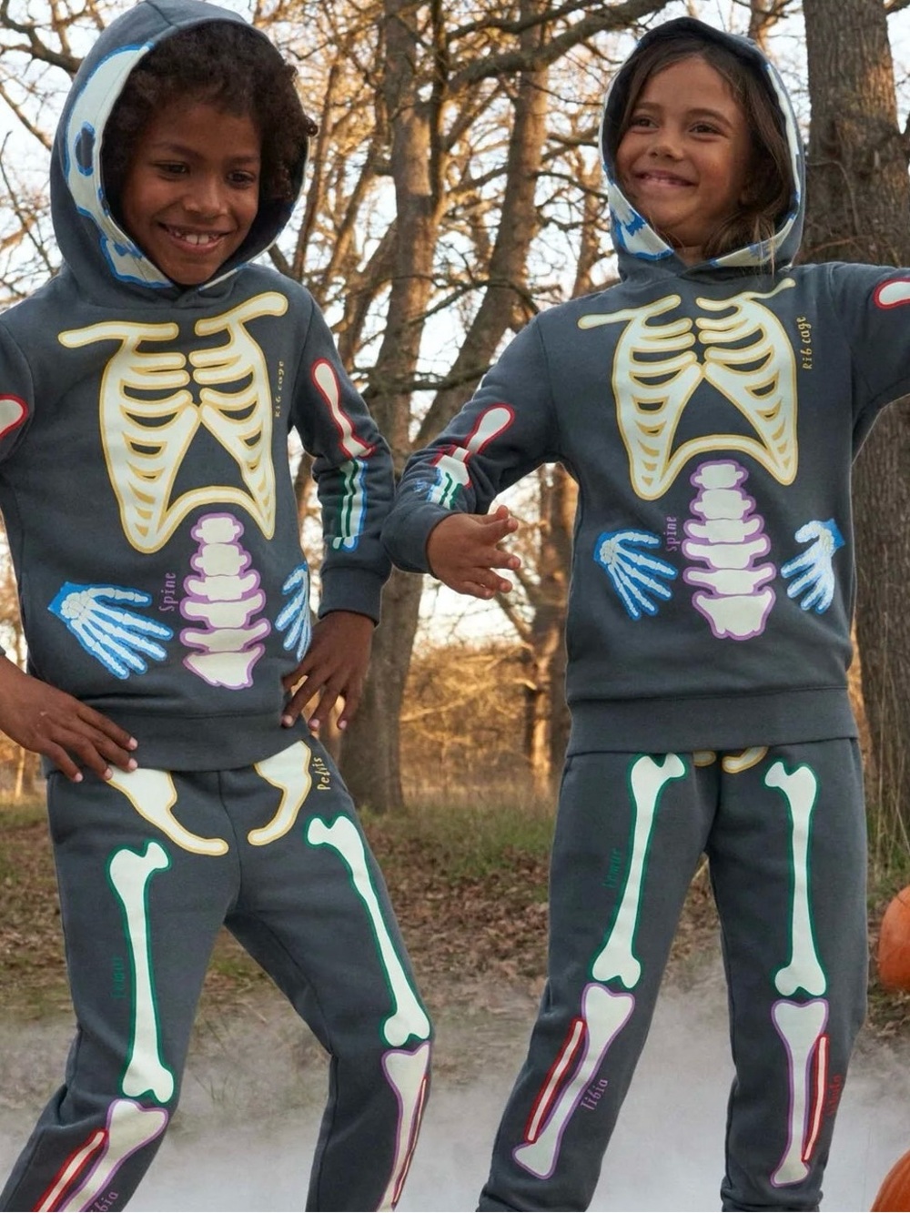 Mini Boden Skeleton Graphic Glow In Dark Gray Sweatshirt & Jogger Matching Set